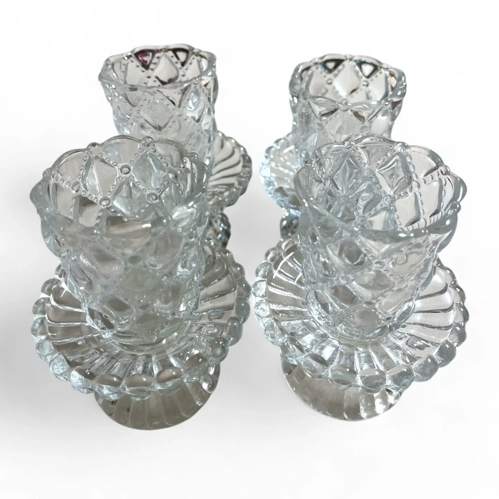 Set of 4 Retired Vintage PartyLite Quilted Pattern Crystal Candle Holders P9246 - Picture 5 of 11